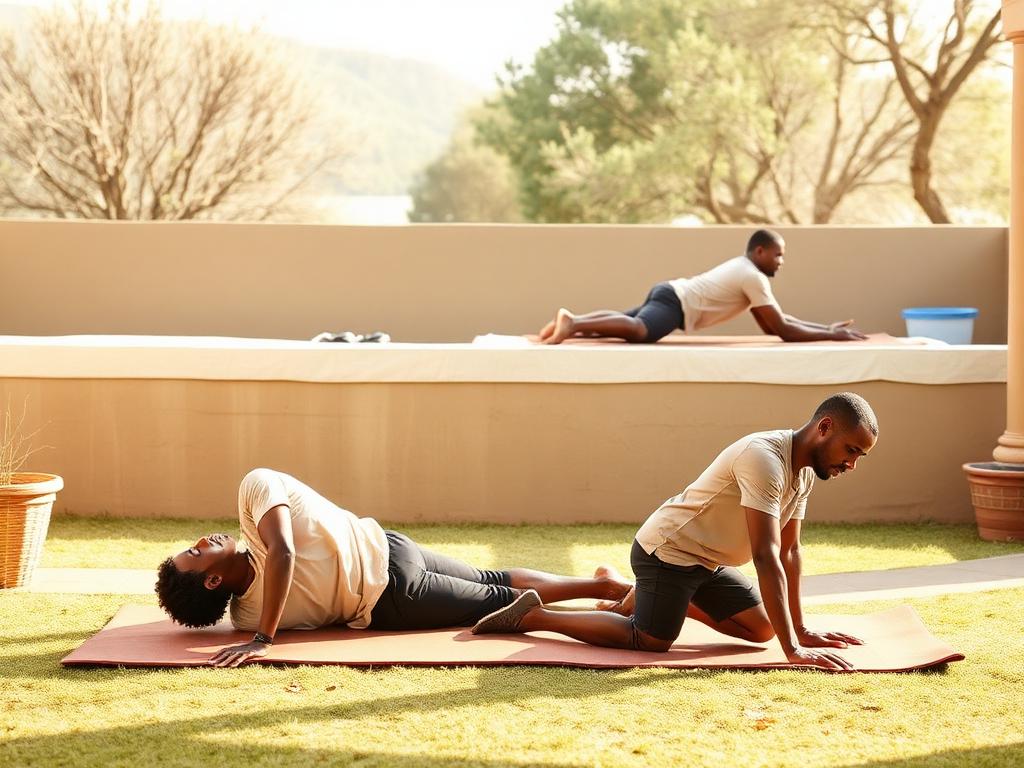 Multi-pose action illustration of the four burpee
positions.